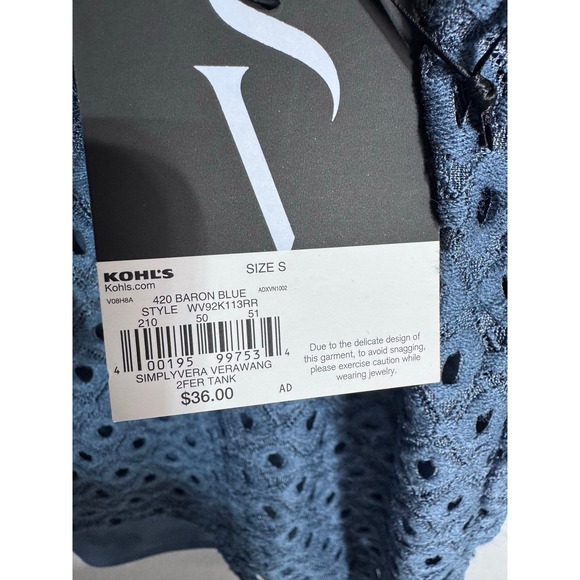 Simply Vera Vera Wang Baron Blue Lace Tank Top Women's‎ Small Sleeveless Layered - Picture 2 of 6